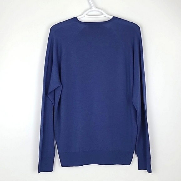 Glenbrae Men's Blue Merino Spirol V Neck Pullover Sweater  Made in UK Size Small - Picture 2 of 13
